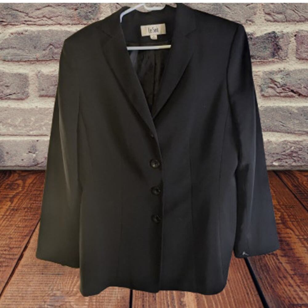 Lesuit 14 Black Lined Button Down Polyester Woman… - image 1